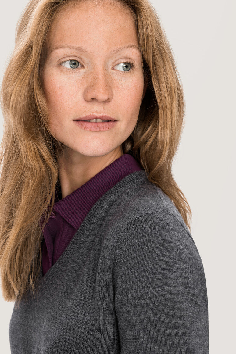 NO. 134 HAKRO DAMEN V-PULLOVER MERINO-WOOL Gr. XS - 3XL