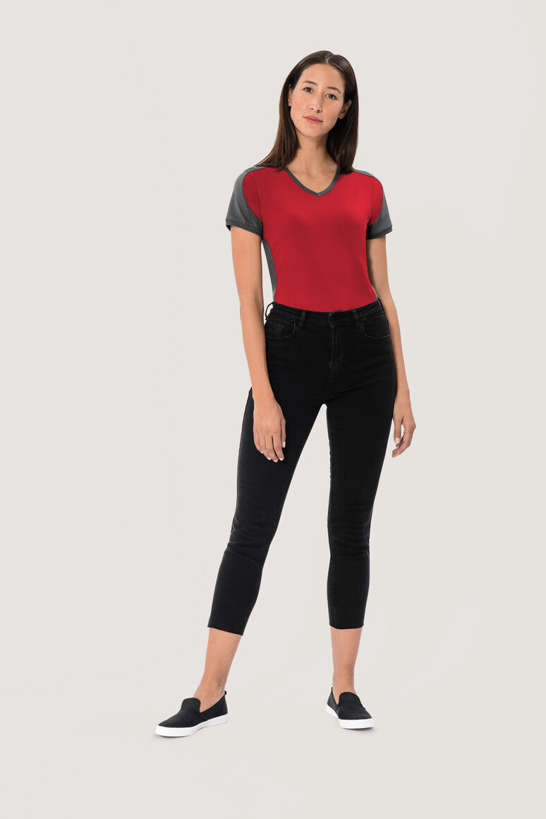 NO. 190  HAKRO DAMEN V-SHIRT CONTRAST MIKRALINAR® Gr. XS - 6XL